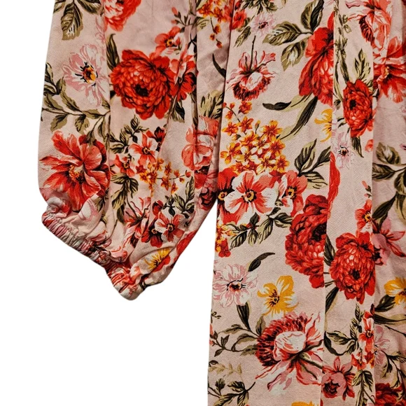 NWOT Old Navy Womans L floral Summer Smocked Dress Balloon Sleeve Swing Midi - Picture 3 of 10